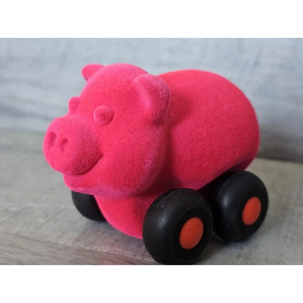 Rare Magenta Pink Soft Velvety Pig Microvehicle Car Toy 3